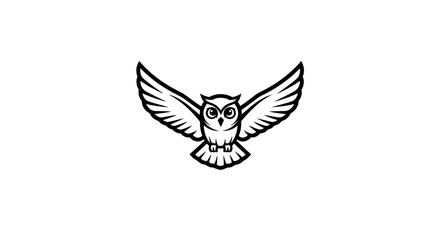 Obraz premium Owl illustration with extended wings in black and white against a white background