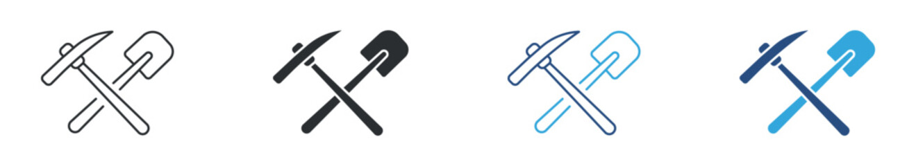 Construction tools icon set, crossed hammer and shovel symbol, building equipment vector illustration © Habiba Anika