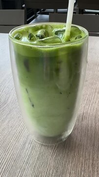 Closeup of a Matcha Green Tea Latte