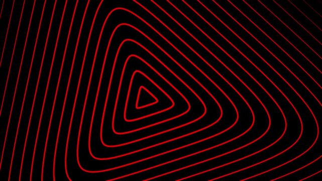 Abstract red glowing neon geometric lines tunnel background, seamless loop rounded triangle pattern