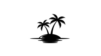 Obraz premium Black and white tropical island silhouette with palm trees on white background