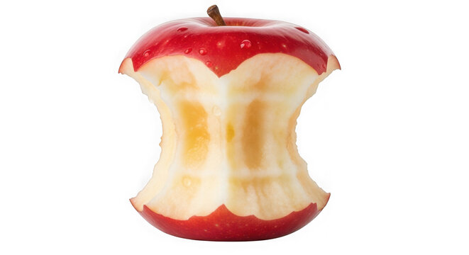 Half eaten red apple with bite taken out, isolated on transparent background