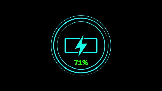 Battery icon at 80% capacity with radiant lightning bolt on sleek black circular background