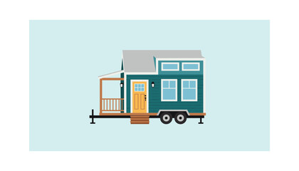Cozy tiny house on wheels with green exterior and yellow door