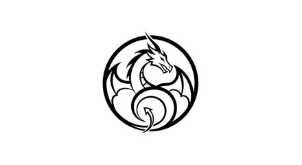 Dragon emblem in a circle on white background for design and branding