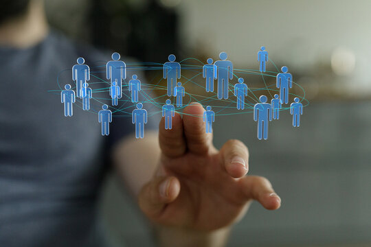 Abstract image showing network of connections between people. Concept of teamwork, social media, communication, and glob