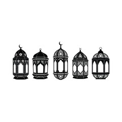 Obraz premium Group of Decorative Islamic Lanterns Silhouette