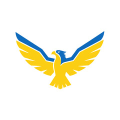 Obraz premium Stylized blue and yellow eagle in flight