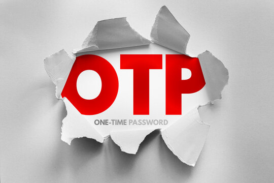 OTP text with one time password message displayed through torn paper, symbolizing secure authentication, login protection, identity verification and modern cybersecurity access control