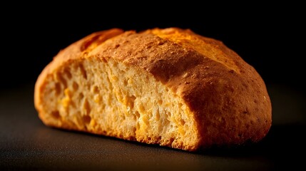 Fototapeta premium A close up of a freshly baked loaf of golden brown bread with a rustic crust and airy crumb