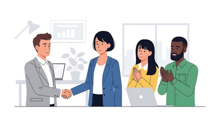 Diverse Colleagues Shaking Hands in Office.