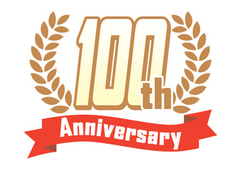 月桂樹とリボンの100周年アイコン