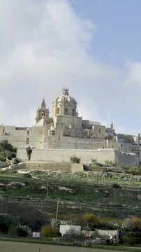 Historic panorama Malta. An ancient castle on the mountain