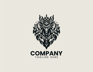 Obraz premium Crowned dragon warrior character with detailed armor is presented as bold monochrome vector logo on clean white background for fantasy and gaming branding