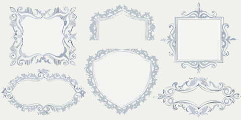 Collection of ornate vintage style frames in pale blue tones