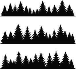 Obraz premium Pine Forest Silhouette Borders Set Evergreen Tree Landscape Vector Illustration Isolated on White Background for Design