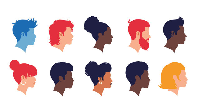 Collection of diverse human profile silhouettes with hairstyles and skin tones representing multiculturalism and community inclusivity.
