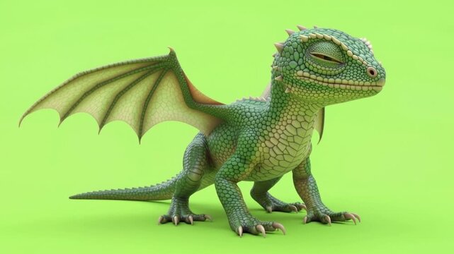 Green Dragon Toy Animation on Green Background.