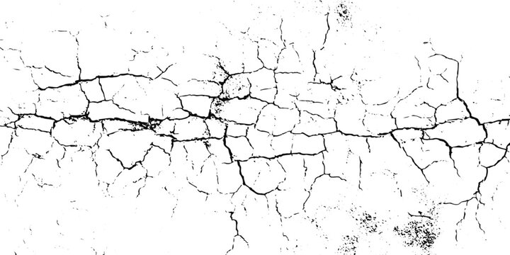 Texture of old wall with black and white vintage cracked concrete scribble effect distressed surface fractured grunge background vector.
