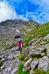 Naklejka premium Wanderweg von der Pizolhütte zum Wildsee (5-Seen-Wanderroute) im Pizolmassiv, Kanton St. Gallen, Schweiz