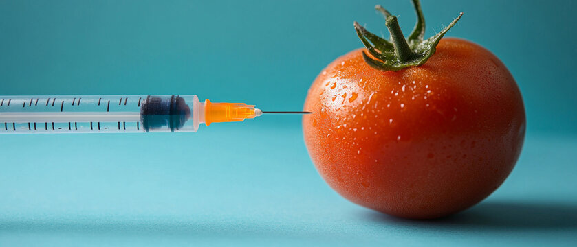 A fresh tomato with a syringe inserted symbolises genetic modification of food products, sparking debate about the safety and ethics of scientific intervention.
A versatile background  