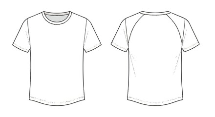 Naklejka premium Blank White T-Shirt Flat Sketch Vector. Front and Back View Outline Template. isolated PNG with Transparent Background