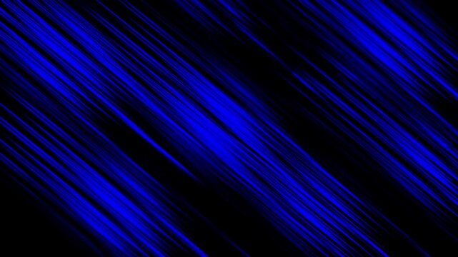 Abstract blue diagonal speed lines on black background,  dynamic motion graphics energy animation loop