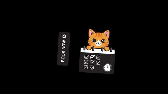 Simplified online booking is playfully depicted by a cute cartoon cat peeking over a calendar, ready for appointment scheduling.