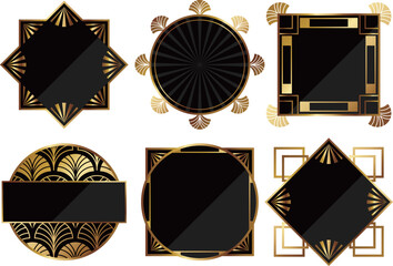 高級感のあるアールデコ風フレーム6種セット　ブラック＆ゴールド