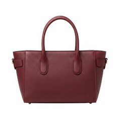 Elegant red glitter handbag with dual handles and buckle closure isolated on white background