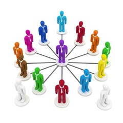 Diverse group of interconnected individuals in a circular formation isolated on white background