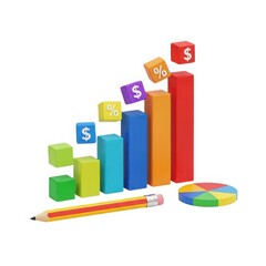 Colorful educational toys representing financial growth and learning concepts isolated on white background