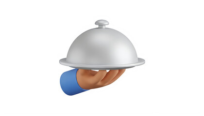 Fototapeta premium A hand holding a silver serving dish with a dome lid isolated on transparent background