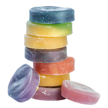 rainbow colored peda sweets isolated on pure white background 