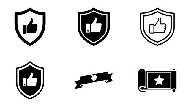 Illustration of Black and white thumbs up icons and badges