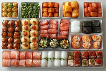 A table is set with various types of tapas and finger foods