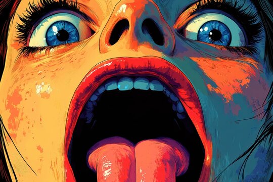 Goofy faces zoomed in with tongues out and crossed eyes in a minimal layout and 8K resolution