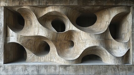 Abstract Concrete Sculpture with Organic Bubble-like Openings in Modern Architectural Style