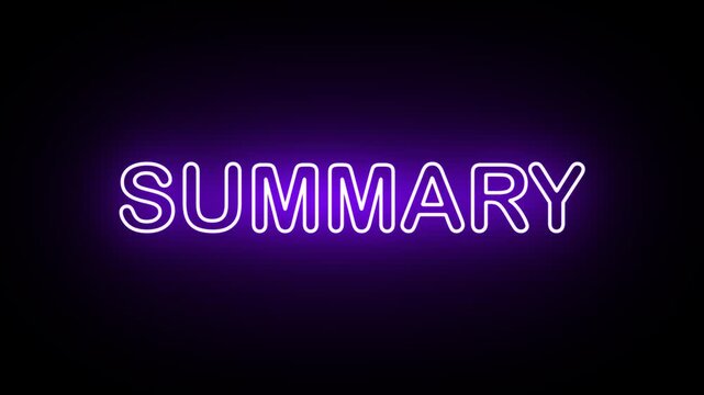 Neon, Glowing, Colorful Summary animation. summary neon text motion. Flocker text 4k video.