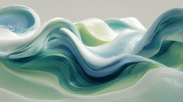 Abstract Ocean Waves: Flowing, smooth forms that emulate ocean waves, their forms transition through pastel shades of sea colors, a harmonious study in fluid design