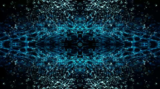Abstract blue electric liquid pattern background with symmetrical reflection