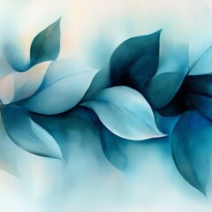 Delicate Blue Leaf Illumination with Watercolor Texture and Fresh Organic Greenery for Design Use