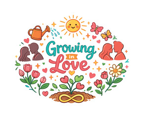 Fototapeta premium Growing in Love. Hand drawn illustration of Growing in Love. sprouting plant, heart-shaped