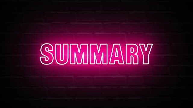 Neon, Glowing, Colorful Summary animation. summary neon text motion. Flocker text 4k video.