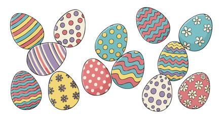 Patterned easter eggs with stripes dots and floral designs
