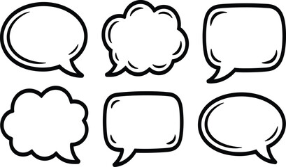 A set of six hand drawn comic speech bubbles for dialogue and communication