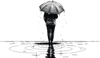 Vector, Illustration, of, Person, with, Umbrella, Standing, in, Rain, for, Identity, Branding, Professional, Graphic, Design, Projects, Concept, Art, Element, Weather, Solitude, Nature © Mst