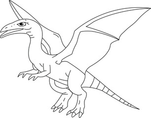 Pterodactyl Dinosaur Coloring Page Flying Dino Outline Vector Illustration for Kids © Sakib8771