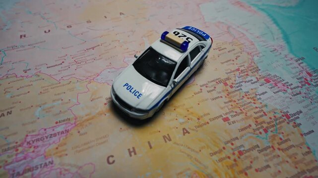 Police car model on map of China.