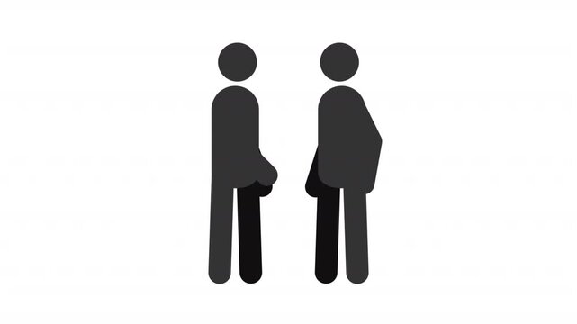 Partners handshake stickman animation silhouette. People shaking hands for greeting. Deal approvement gesture. Simple human stick figure. Solid glyph pictogram HD video. Dynamic person movement